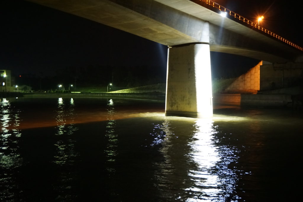 夜間の河口部橋脚